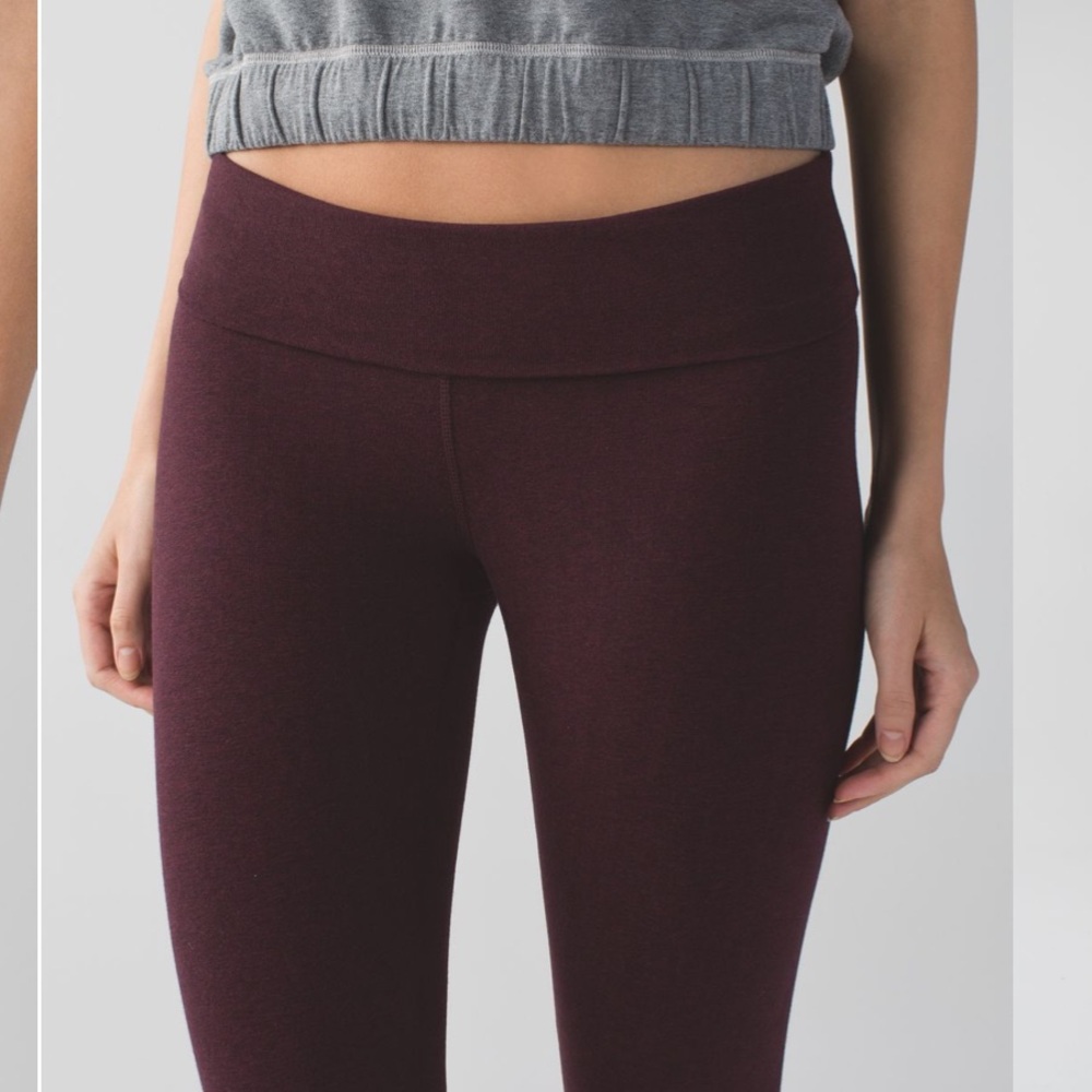 Lululemon Wunder Under Pant Cotton Roll Down Heathered Bordeaux Drama Red size 4 - Picture 2 of 10
